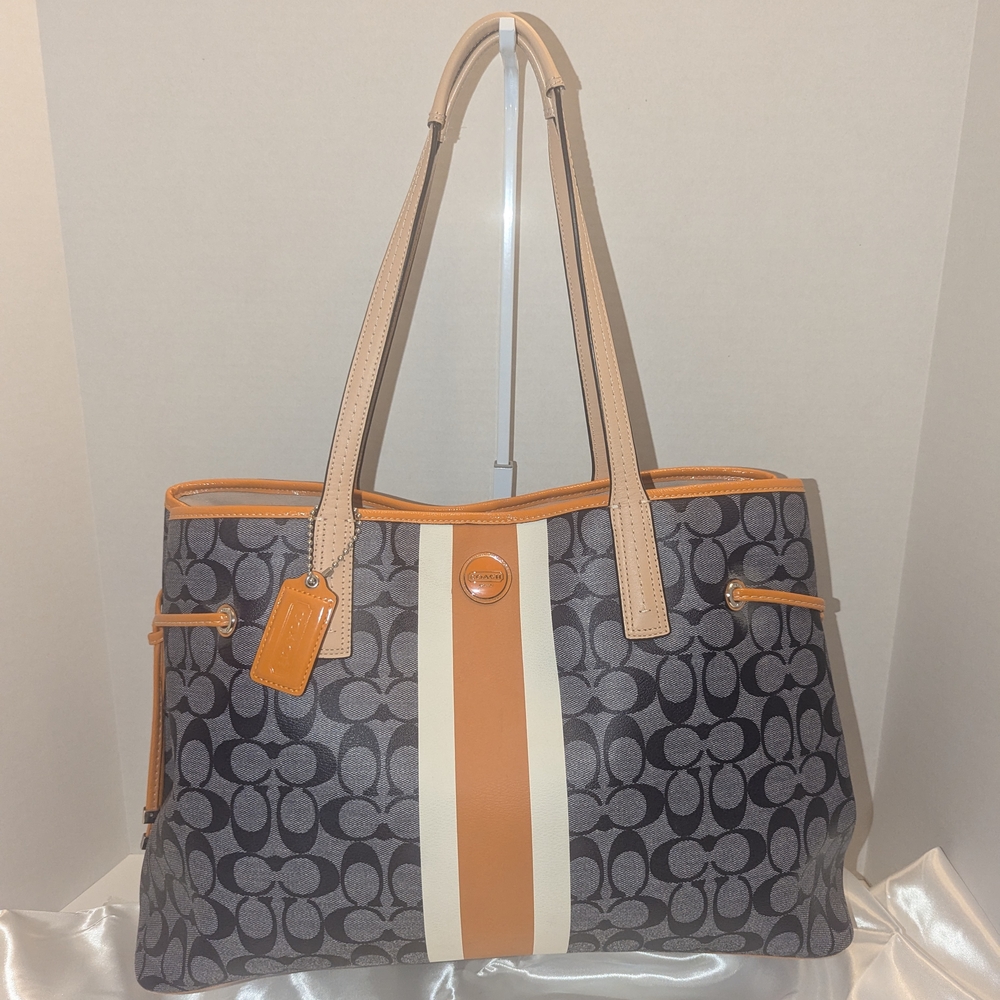Coach Tan and Orange Signature Tote Bag